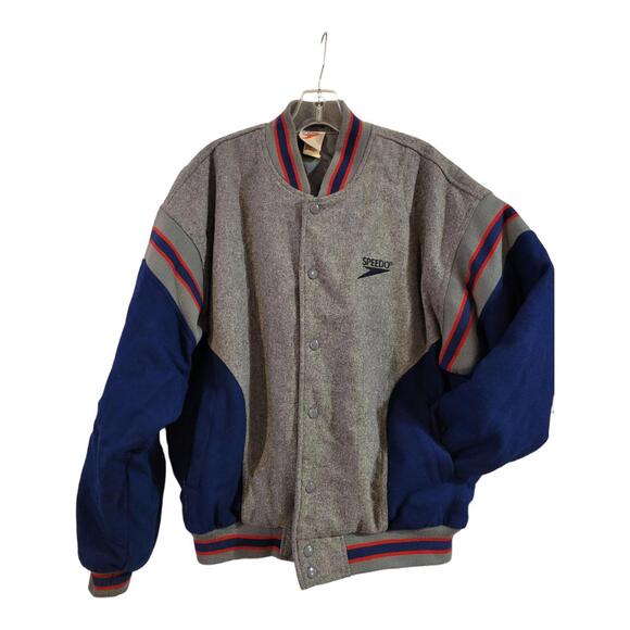 Vtg 90s Speedo Varsity Bomber Letterman Wool Jacket Stars Stripes USA America M - Picture 2 of 6